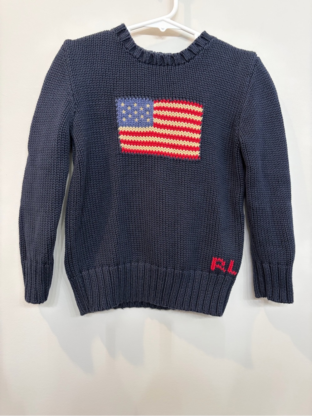 Polo Ralph Lauren Kids Size 5 American Flag 100% Cotton Knit Pullover Sweater